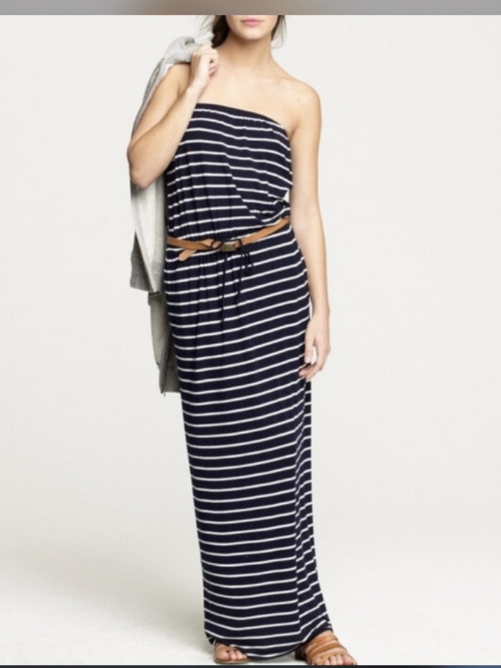 J Crew Women’s Navy Blue White Striped Sleeveless Maxi Dress. Size Small EUC